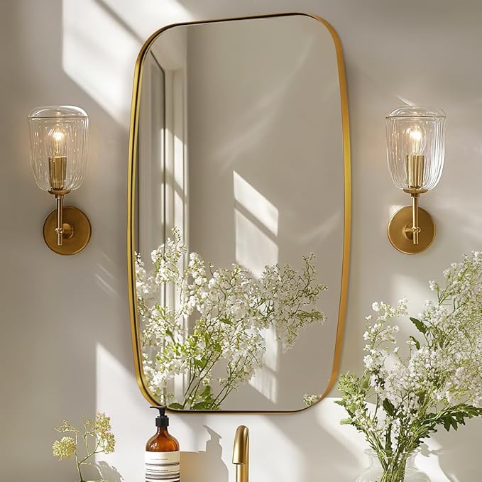 ANDY STAR Brass Bathroom Mirror, 24x32’’ Brushed Gold Metal Frame Oblong Mirror for Bathroom, Modern Gold Oval Bathroom Mirror for Over Sink, Hangs Horizontal or Vertical