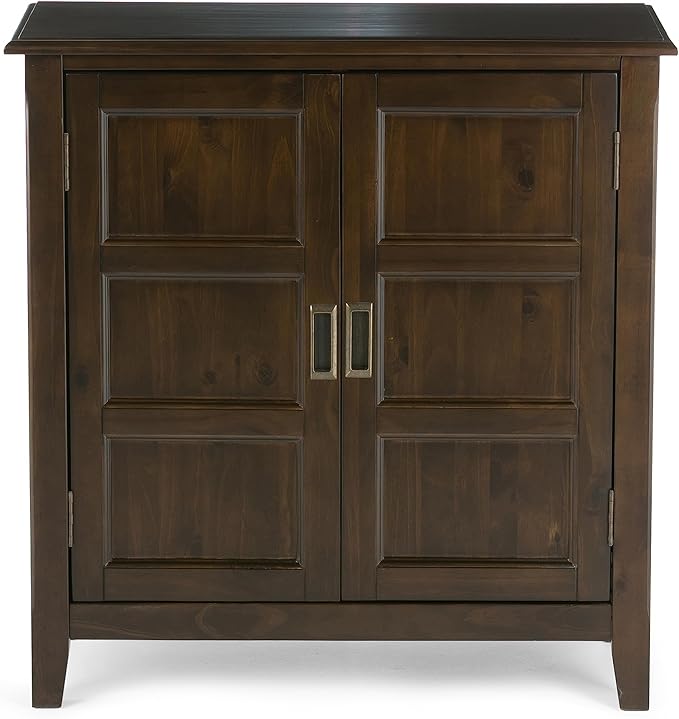 SIMPLIHOME Burlington SOLID WOOD 30 inch Wide Transitional Low Storage Cabinet in Mahogany Brown for the Living Room, Entryway and Family Room