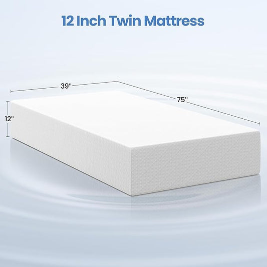 Yaheetech 12 Inch Twin Mattress 3 Foam Layer Cooling Gel Memory Foam Mattresses, Green Tea for Fresher Sleep, Medium Firm, CertiPUR-US Certified, No Fiberglass, Twin Size Mattress in a Box
