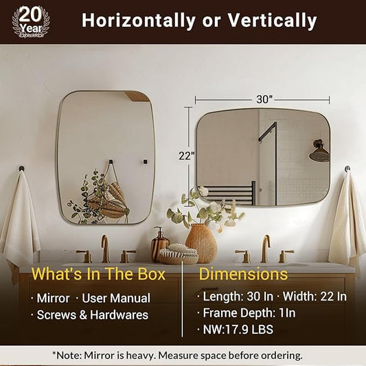 ANDY STAR Oval Mirrors for Bathroom, 22x30 Gold Bathroom Vanity Mirror with Metal Frame, Brass Oblong Mirror for Over Sink, Modern Anti Rust Wall Mounted