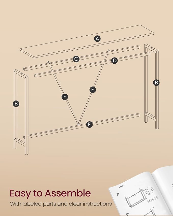 VASAGLE Console Sofa Table, Narrow Entryway Table, for Living Room, Bedroom, Easy Assembly, Marble White and Ink Black ULNT020W01