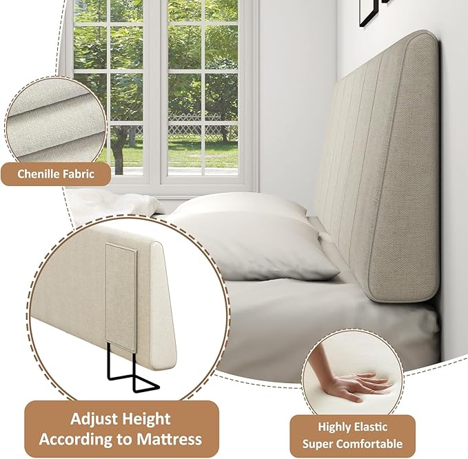 Queen Size Headboard Only-No Assembly, Upholstered Headboard Queen Size Linen Fabric Modern Style Headboards for Adjustable Bed Extra-Thick, Beige