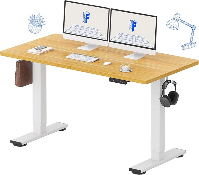 FLEXISPOT Standing Desk Electric Height Adjustable Desk with 55 x 24 Inch Splice Board, Home Office Computer Workstation, Maple Top + White Frame
