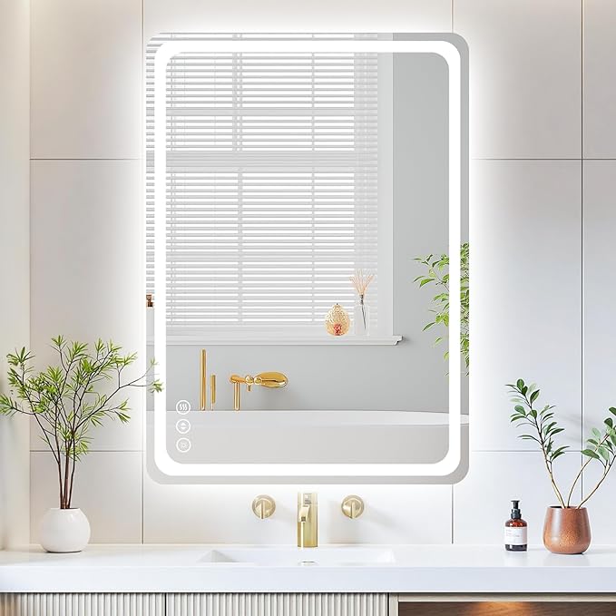 20"L x 28"W Led Bathroom Mirror with Lights, Anti-Fog & Tri-Color Lighting - Wall Mounted Shaving Mirror with Touch Sensor, Waterproof & Smart LED Vanity Mirror,Tempered Glass, Dimmable Smart Mirror