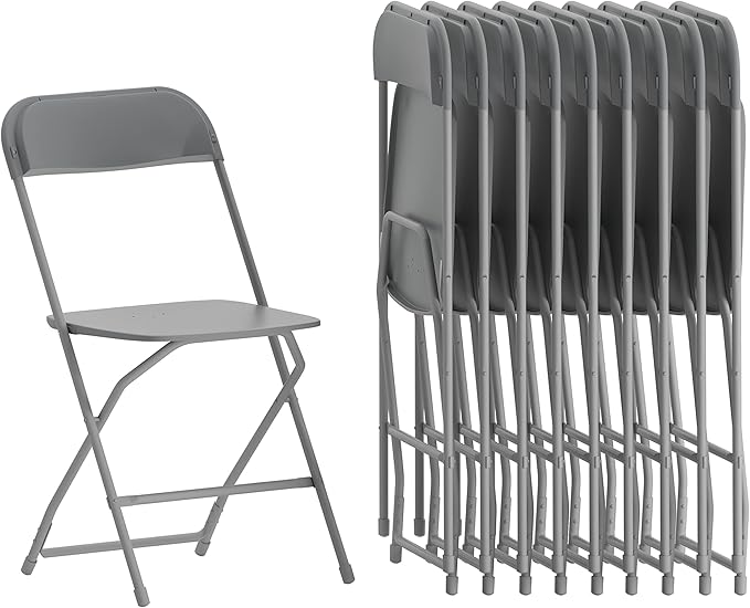 Flash Furniture Hercules Series Plastic Folding Chairs for Parties and Weddings, Stackable Commercial Event Seats, Set of 10, Gray