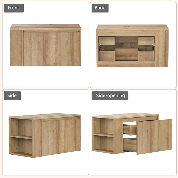 30 Inch Floating Bathroom Vanity with Sink – Wall-Mounted Vanity with Hidden Drawer, Natural Wood Finish, Modern Vessel Sink Vanity for Bathroom(Nature Without Sink, 30")