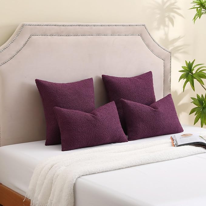 FUTEI Pack of 2 Purple Decorative Throw Pillow Covers 24x24 Inch Soft Cozy Solid Boucle Textured European Cushion Case,Modern Home Decor for Couch Bed Living Room