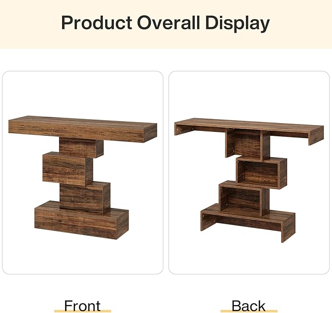 Tribesigns 42.5" Farmhouse Console Table, Narrow Wood Sofa Table Behind Couch with Geometric Base, Industrial Entryway Accent Table for Living Room, Hallway, Entrance (Rustic Brown)