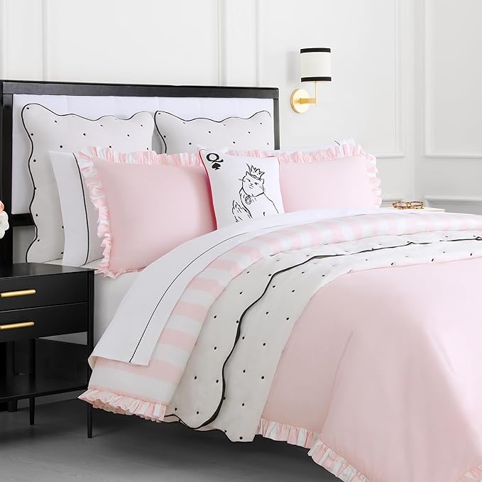 Kate Spade New York Queen of Spades Reversible Decorative Pillow, 14" x 20" Throw Pillow for Bed or Sofa, Cotton Cover, Black, White, Pink and Red, 14 x 20