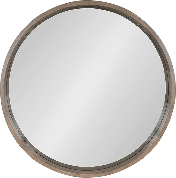 Kate and Laurel Hutton Round Decorative Wood Frame Wall Mirror, 30 Inch Diameter, Graywash