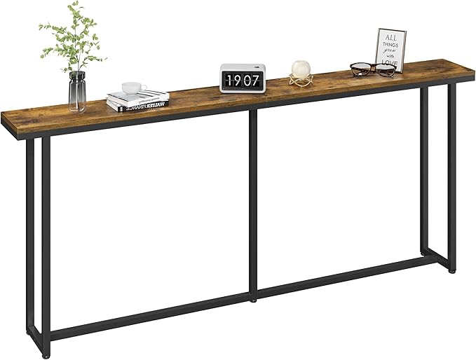 Yaheetech Narrow Console Table with Sturdy Metal Frame, 71 Inch Extra Long Entryway Sofa Table for Behind Couch, Hallway, Living Room, Rustic Brown