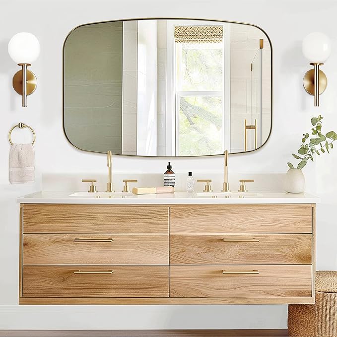 ANDY STAR 32x48 Gold Bathroom Mirror, Oblong Brass Mirror with Stainless Steel Metal Frame, Brushed Gold Oval Vanity Mirror for Over Sink, Modern Anti Rust Wall Mounted