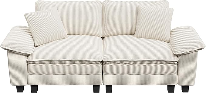 87" Cloud Modular Sectional Loveseat, 2-Seater w/Deep Seat & Removable Arms, Plush Corduroy for Small Living Room & Apartment - Beige