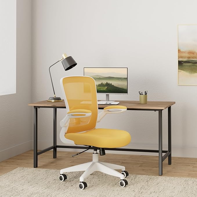 FelixKing Office Chair, Ergonomic Desk Chair Breathable Mesh Chairs Adjustable High Back Lumbar Support Flip-up Armrests, Executive Rolling Swivel Comfy Computer Chairs Home Office Yellow
