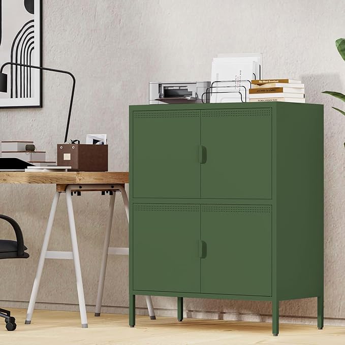 Metal Locker Storage Cabinet with 4 Doors and 3 Shelves,39.96" Tall Steel Office Storage Cabinet for Office,Home,Garage,Gym,School