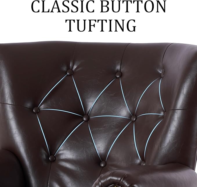 Modern Faux Leather Accent Chair, Upholstered Mid-Century Armchair with Solid Wood Legs, Single Sofa Chair for Living Room, Bedroom, or Reading Room(Caramel)