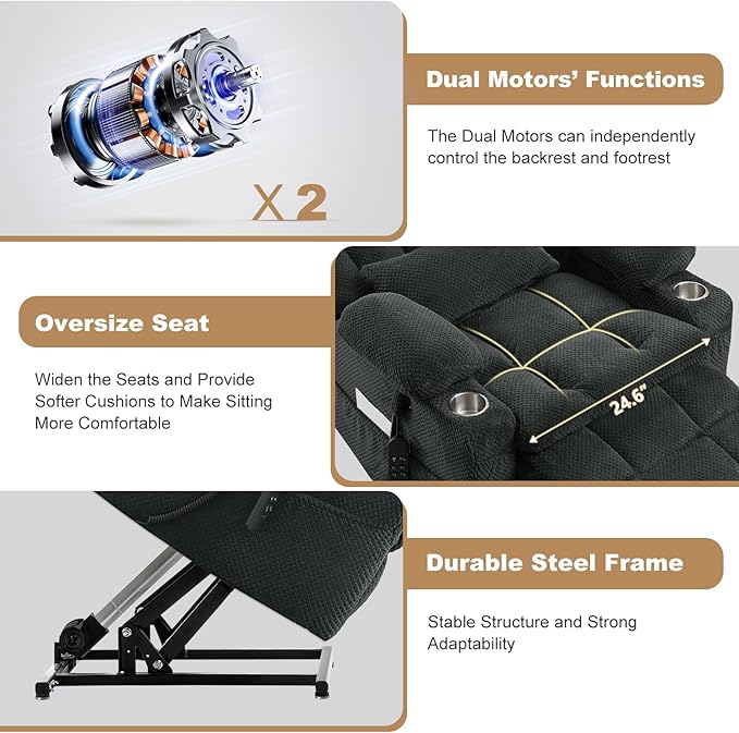 Infinite Position Power Lift Chair, Dual Motor Power Lift Recliner Chair with Massage and Heat Function for Elderly People, USB Ports, Premium Grey