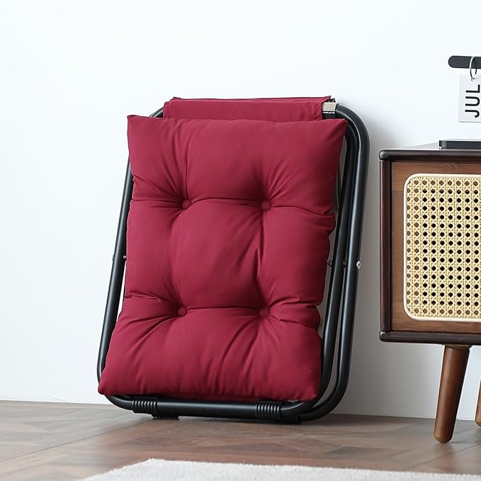 LITA Folding Footrest Stool, Portable Ottoman Foot Rest, Upholstered Small Foldable Ottoman Stool with Detachable Thick Cotton Cushion Padded Sofa Stool for Living Room, Bedroom, Burgundy