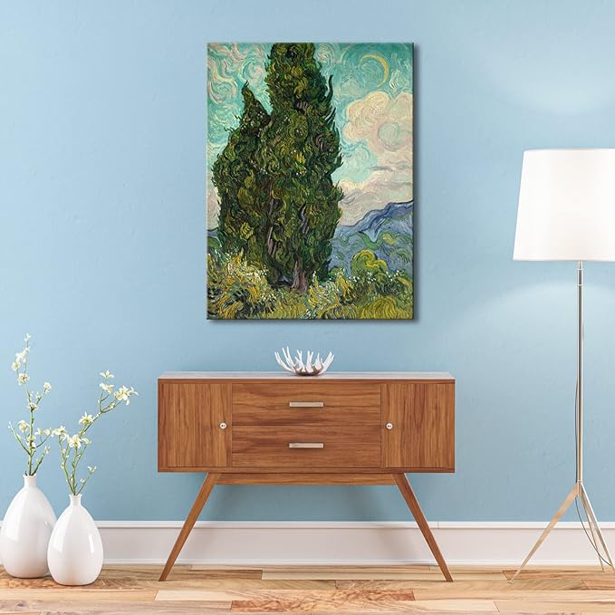 Wieco Art Cypresses by Van Gogh Large Classic Canvas Wall Art Prints Famous Oil Paintings Reproduction Green Tree Picture for Home Decorations Abstract Forest Landscape Artwork