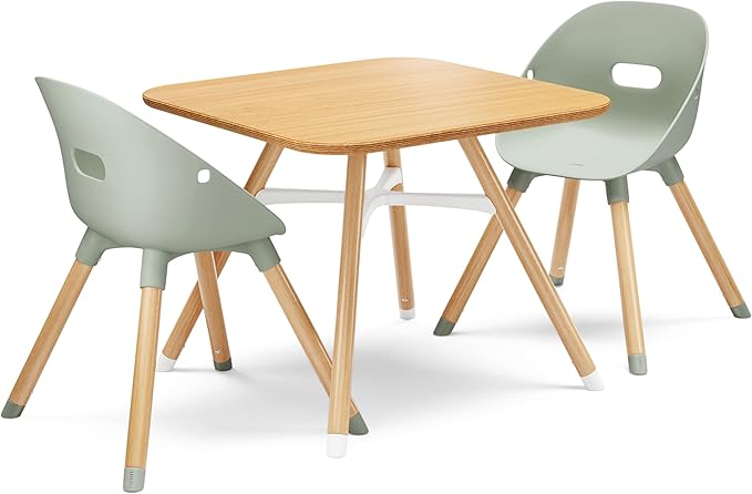 Lalo The Play Kit - Kids Table & Chairs Set with Sustainably Sourced Wood Table & 2 Non-Toxic Bucket Seat Chairs - Safe & Comfortable - Natural/Sage