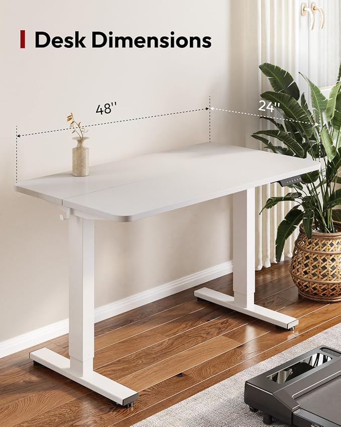 SANODESK Standing Desk Height Adjustable Electric Stand up Desk 48x24 Inches Sit Stand Home Office with Splice Board, White Frame/White Top