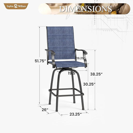 Sophia & William Patio Swivel Bar Stools Set of 4, Bar Height Patio Chairs, High Top Patio Chairs, Supports 300 lbs (Blue Fabric)