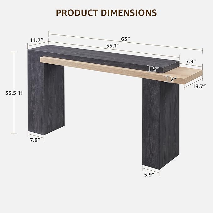 OKD 63 Inch Modern Entryway Console Table, Solid Geometry Accent Sofa Table Behind The Couch, Narrow Console Table for Entryway, Hallway, Living Room, Foyer, Natural Oak with Dark Alder