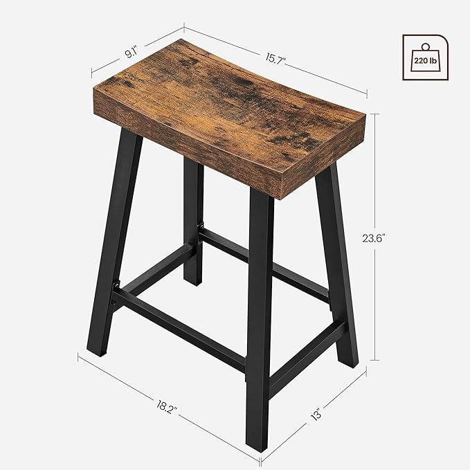 VASAGLE Bar Stools, Set of 2 Bar Chairs, Kitchen Breakfast Bar Stools with Footrest, 23.6 Inches High, Industrial in Living Room, Party Room, Rustic Brown and Black ULBC074B01