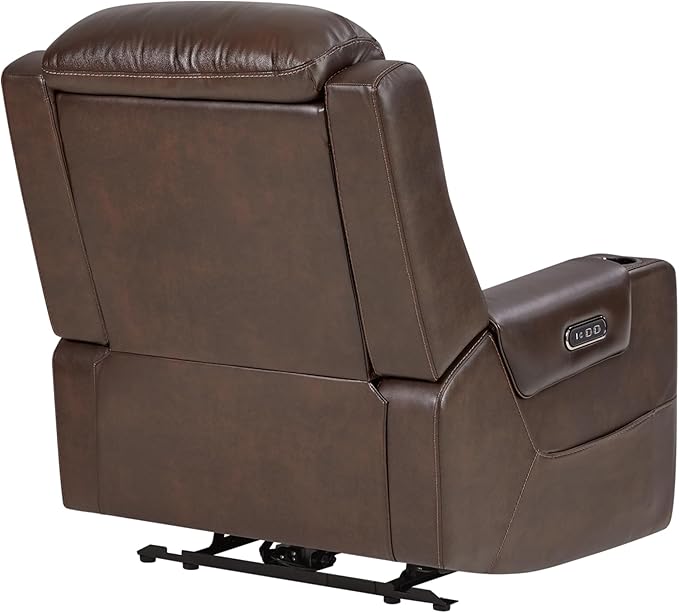 Watson & Whitely Oversized Genuine Leather Power Recliner Chairs for Big and Tall, Extra Wide Lay Flat Recliner with Power Headrest & Cup Holders, Electric Reclining Sofa for Living Room, Dark Brown