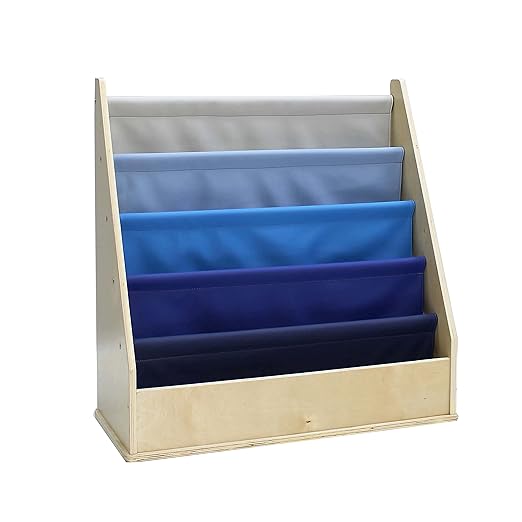 Factory Direct Partners 13745-NVPB Birch SoftScape Sling Book Display, 4-Shelf Vinyl Storage for Kid"s Books and Magazines for Bedroom, Playroom, Daycare, Preschool or Classroom - Navy/Powder Blue