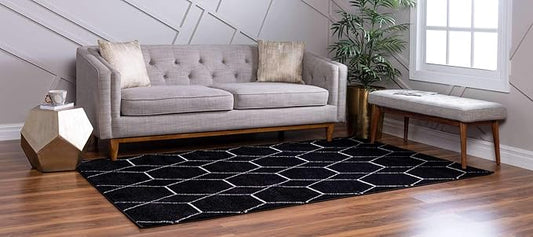 Unique Loom Trellis Frieze Collection Area Rug - Geometric (6' 1" x 9', Black/ Ivory)