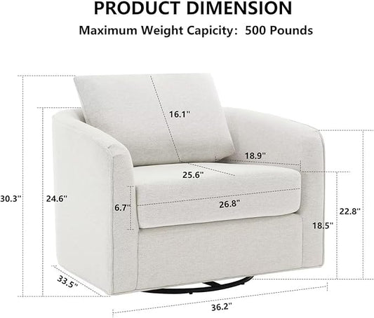 MINCETA Accent Chairs Set of 2, 360° Swivel Barrel Chair with High Density Foam, Oversized Reading Chair with Performance Fabric Upholstered Armchair for Living Room, Bedroom, Apartment White