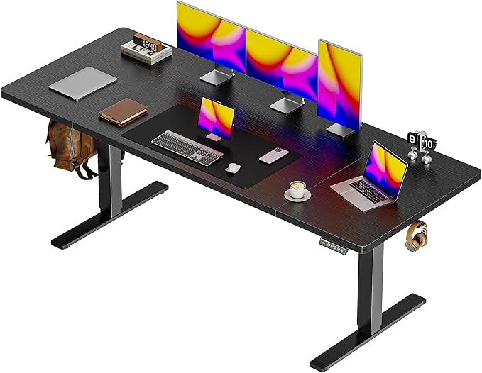 Huuger 71 x 30 Large Electric Standing Desk, Height Adjustable Computer Desk, 29.5" Deep Desktop, Stand up Gaming Office Table with 2 Hooks, 3 Preset Heights, for Home Office, Black