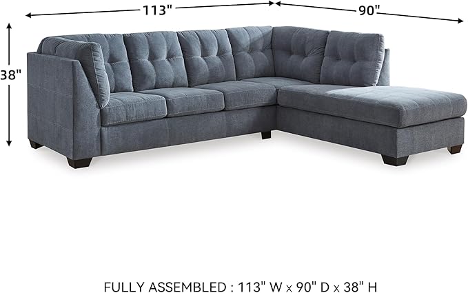 Signature Design by Ashley Marleton Contemporary Right-Arm Facing Tufted 2-Piece Sleeper Sectional with Chaise, Loose Seat Cushions and Bi-Fold Memory Foam Mattress, Full, Blue