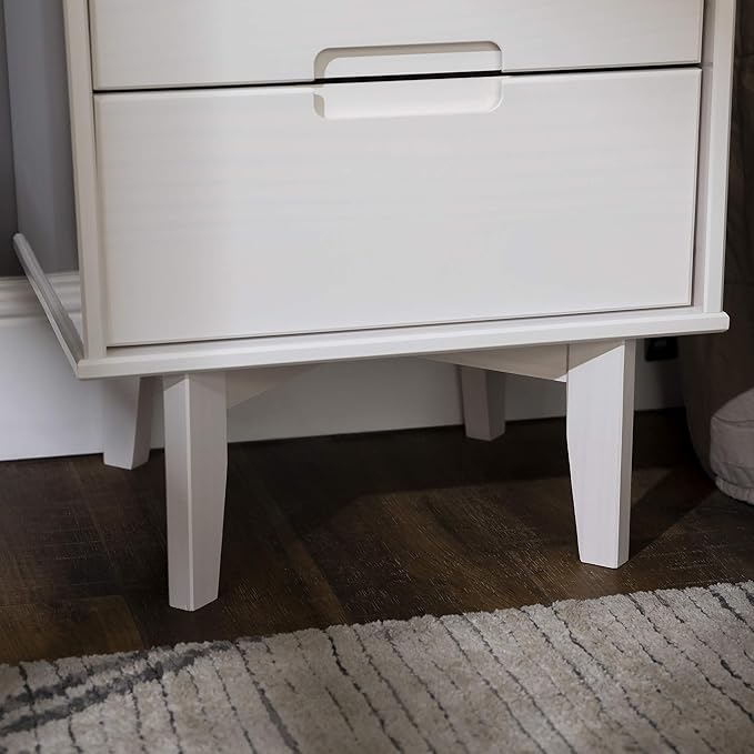 Walker Edison Furniture AZR2DSLNSWH Solid Wood 2-Drawer Groove Handle End Side Table Nightstand with Storage, 24" H, White
