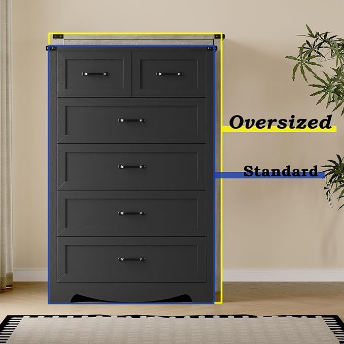 Tall 6-Drawer Dresser for Bedroom, Modern Wooden Chest of Drawers with Metal Handles, Anti-Tipping Design, Sturdy and Stable Storage Organizer for Living Room, Entryway, Home Office, Standard