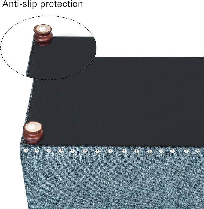 Joveco 24" Ottoman with Storage for Living Room Rectangular Fabric Tufted Bench Footrest Toy Chests for Bedroom (Cyan)