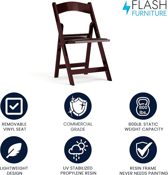Flash Furniture Hercules™ Series Folding Chair - Red Mahogany Resin – 1000LB Weight Capacity Comfortable Event Chair - Light Weight Folding Chair
