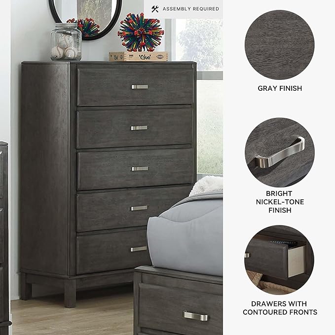 Signature Design by Ashley Caitbrook Contemporary 5 Drawer Chest with Dovetail Construction, Weathered Gray