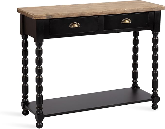 Kate and Laurel Rutledge Vintage Wooden Console Table with Shelf; 40 x 14 x 33; Hazelnut and Black; Traditional Wood Entryway Table with Drawers and Decorative Turned Legs for Entry Storage Options