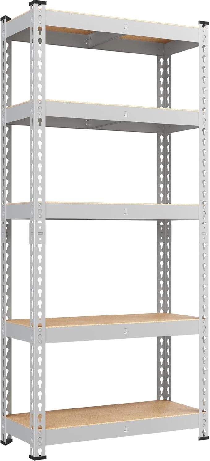 Yaheetech Storage Shelves 5 Tier Garage Shelving Heavy Duty Garage Shelves Adjustable Metal Shelving Unit Utility Rack Industrial Shelving for Warehouse Pantry Closet, 27.5" W x 12" D x 60" H, Silver