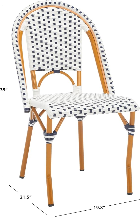 SAFAVIEH Outdoor Collection California Bistro White/Navy Side Chair Set of 2 (Fully Assembled)