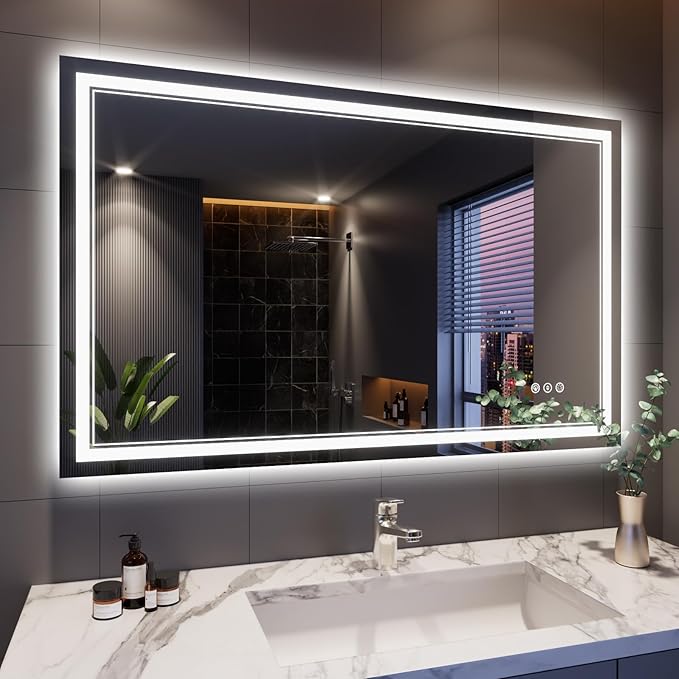 48x30 Inch RGB LED Bathroom Mirror with Lights, Color Changing RGB Backlit LED Mirror for Bathroom,Lighted Vanity Mirrors for Bathroom Wall, Dimmable, Anti-Fog (RGB Backlit+Front-Lit)