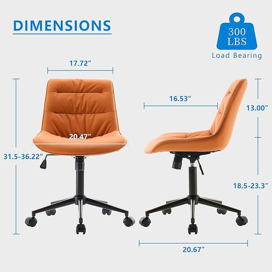 Rowill Leather Office Chair,Ergonomic Armless Desk Chair with Waterproof Cushion & Slient Wheels & SGS-Certified Class 3 Explosion-Proof Gas Lift,Ideal for Home Office,Study,Vanity(Brunt Orange)