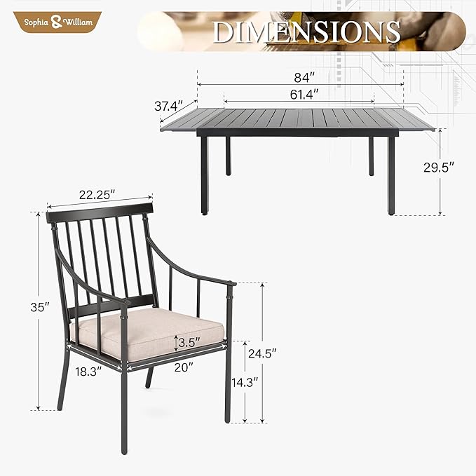 Sophia & William 9 Pieces Patio Dining Set for 8 People, Metal Outdoor Furniture Set with Expandable Patio Table and Chairs, Rust and Weather Resistant Conversation Bistro Set for Porch Yard Deck
