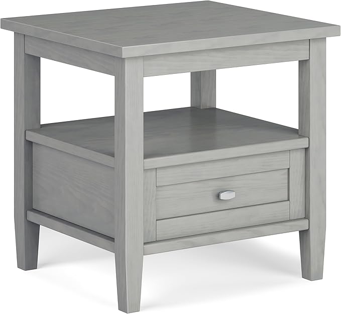 SIMPLIHOME Warm Shaker SOLID WOOD 20 Inch Wide Rectangle Transitional End Side Table in Fog Grey, For the Living Room and Bedroom