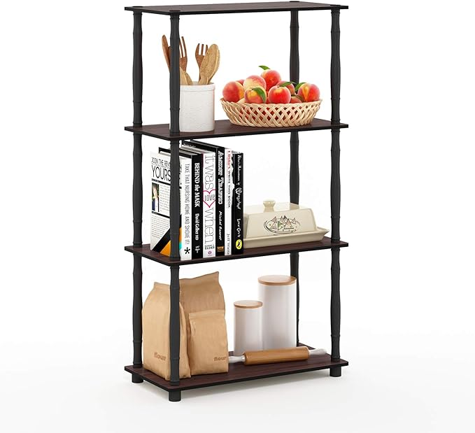 Furinno Turn-N-Tube 4-Tier Multipurpose Shelf Display Rack, Classic Tubes, Dark Cherry/Black