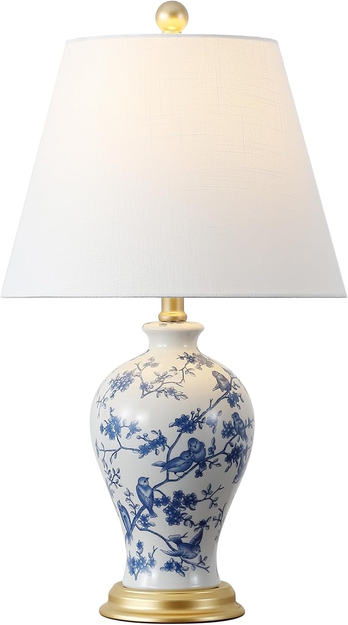 JONATHAN Y JYL3009B Grace 24" Floral Classic LED Table Lamp Cottage Traditional Bedside Desk Nightstand Lamp for Bedroom Living Room Office College Bookcase LED Bulb Included, Blue/White