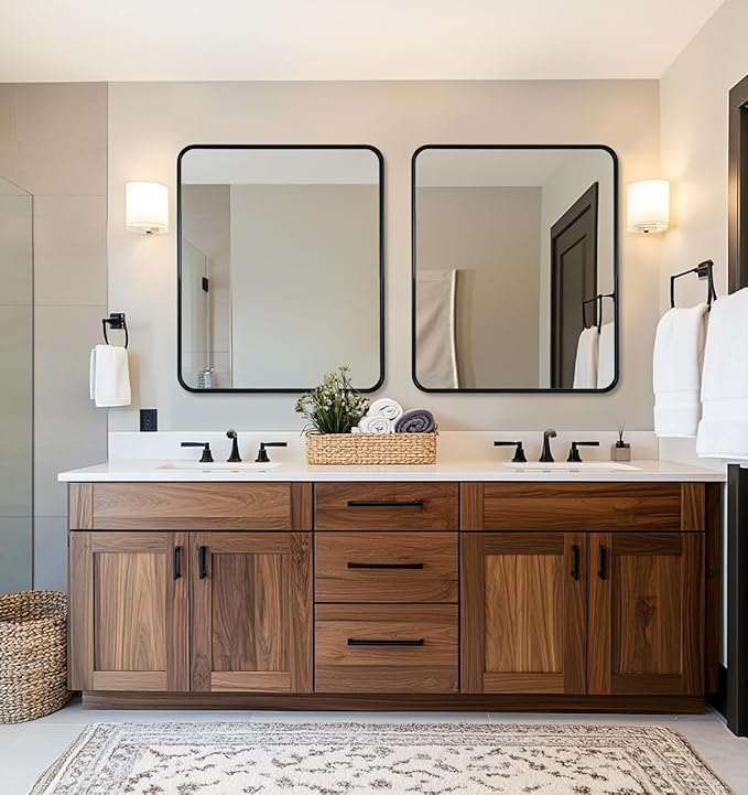 ANDY STAR Black Bathroom Mirror, 30x36 Inch Rounded Rectangle Mirror for Bathroom, Modern Tube Metal Framed Rectangular Mirror for Vanity, Contemporary Wall-Mounted Mirror with Explosion-Proof Film