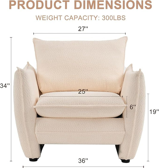 Oversized Armchair, Modern Accent Chair Upholstered in Soft Cloud Fabric with Plush Cushions – Comfy Lounge Chair for Reading Nook, Living Room, and Bedroom (Beige, Set of 1)